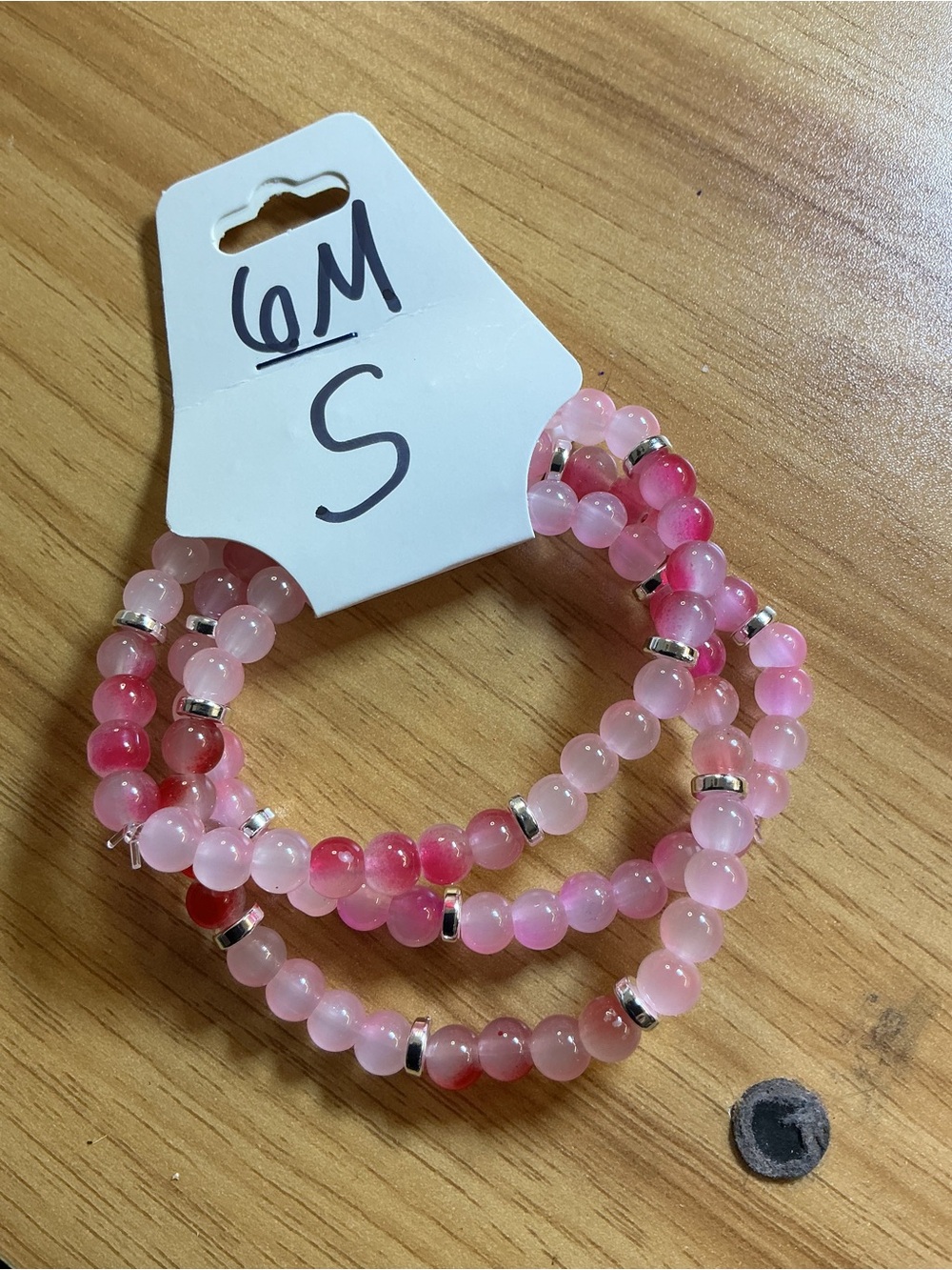 Pink Beaded Stretch Bracelet Set with Silver Accents